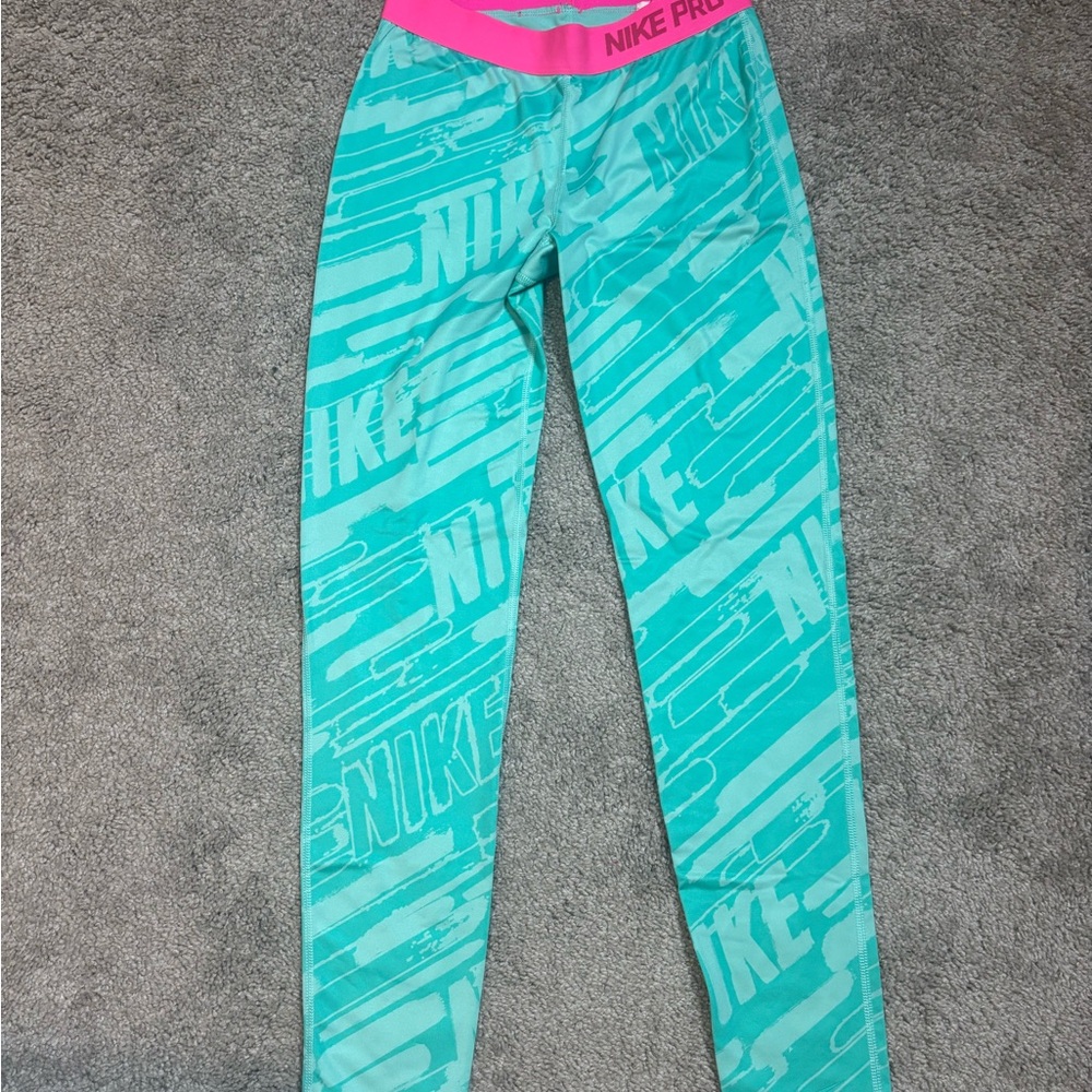 Nike Pro Aqua and Pink Leggings